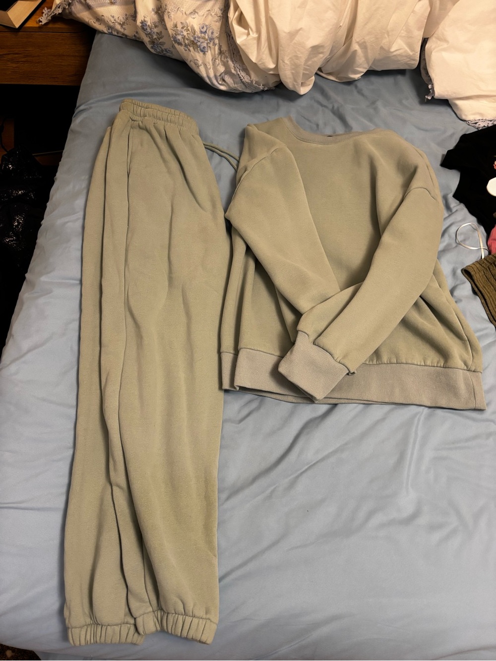 Relaxed Crewneck Sweatshirt and Joggers in Sage Green